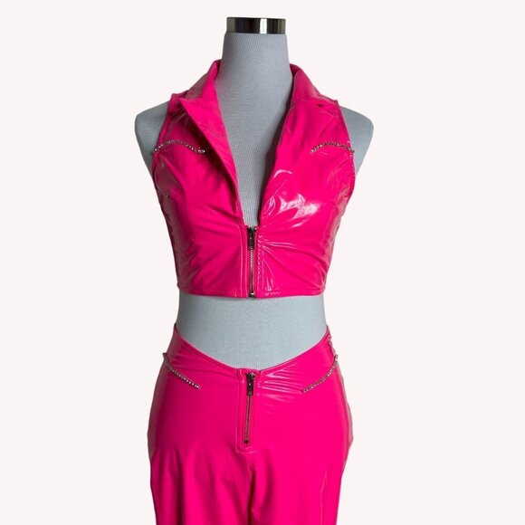 Pretty Little Thing Pink Cowgirl Size S‎ Sexy Bling Latex Party Rave Costume - Picture 6 of 16